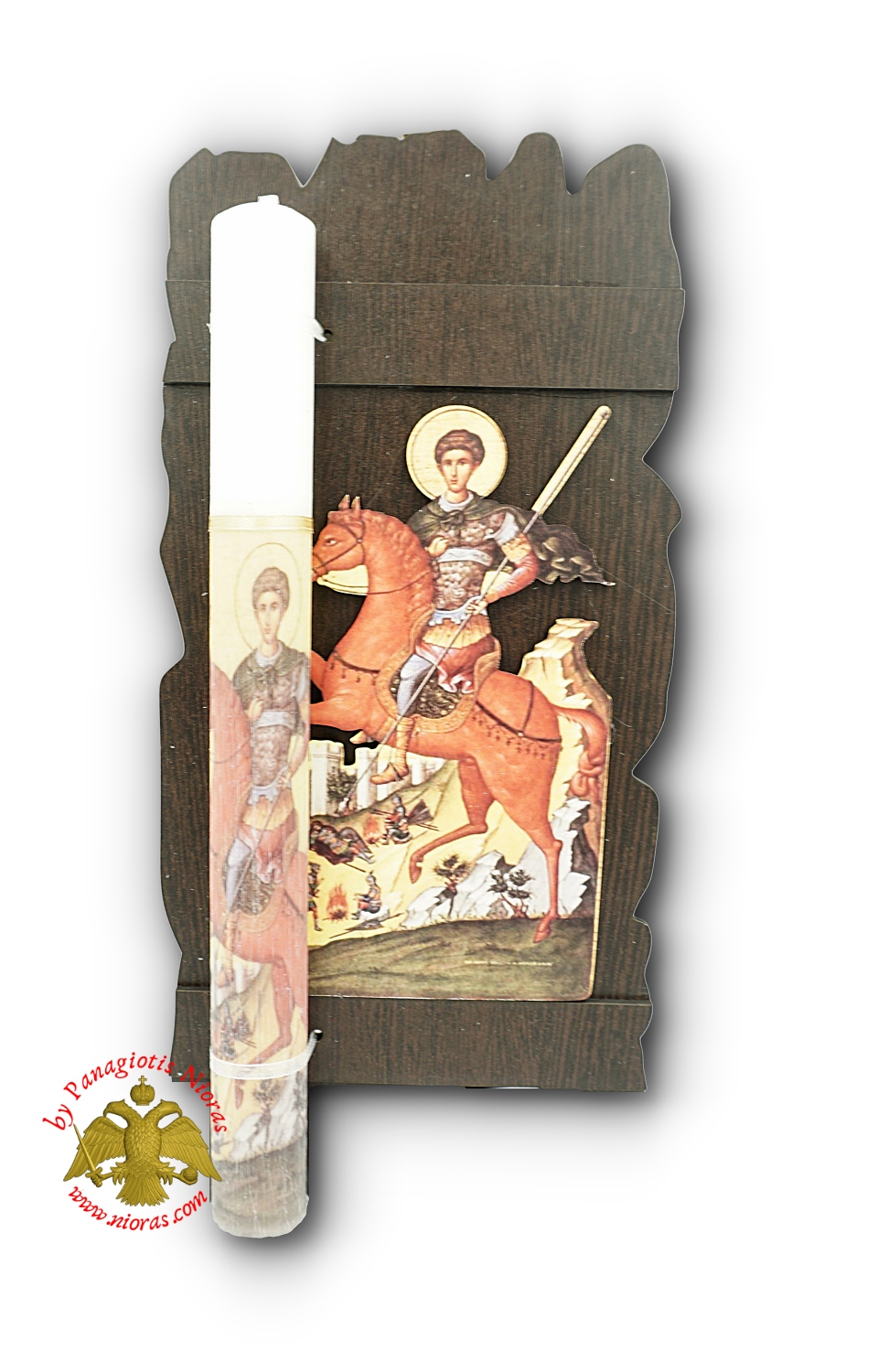 Easter Pascha Candle With Wooden Icon of Saint Demetrius Holy Icon